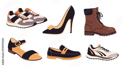 Diverse Footwear Collection Explore a Range of Stylish Shoes, Including Sneakers, Heels, Boots, Sandals, and Loafers, Perfect for Every Occasion and Fashion-Forward Look