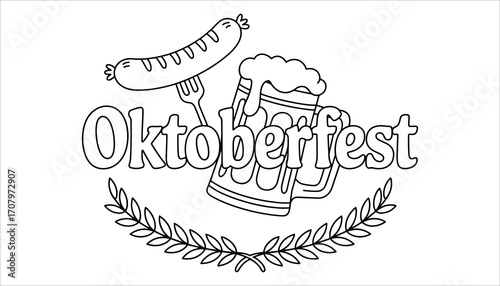 Oktoberfest Beer Mug and Sausage Line Art Vector