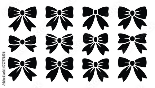 Ribbon Bow Silhouette Set Vector Illustration