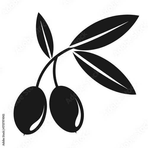 Olive Branch Silhouette Vector – Mediterranean Food, Nature, Herbal, Healthy Lifestyle Icon