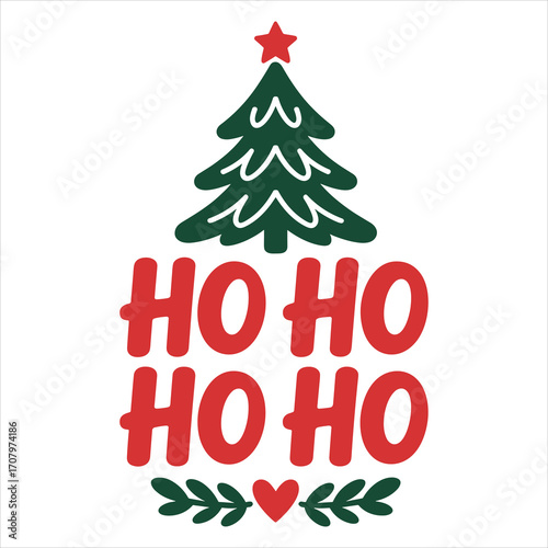 Ho Ho Ho Christmas Tree Typography Holiday Vector Design