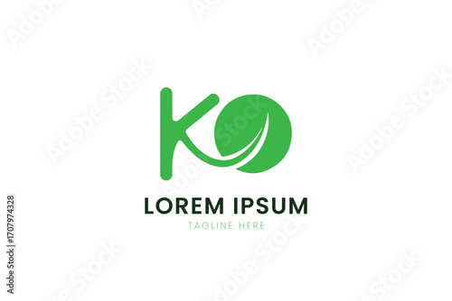 Modern green ko logo design with circular element and abstract shape for branding