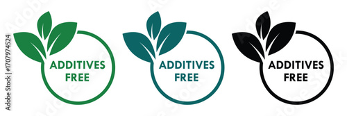 Additives free Label Set. Additives free icon set. Additives free sign, logo, badge, icon, sticker, label, emblem, stamp, symbol, black, line, flat vector, isolated illustration