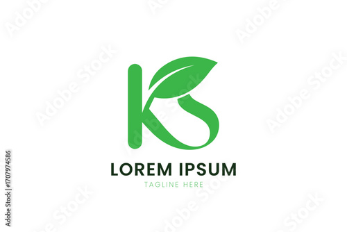 Minimalist green k logo with leaf element on clean