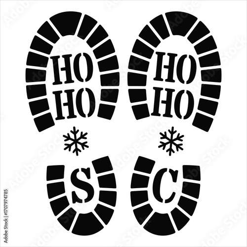 Santa Boot Print HO HO HO Footprint Christmas Stencil Vector