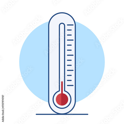 Vector illustration of a blue cold thermometer icon, symbolizing low temperature, winter, frost, freezing weather, climate control, minimal flat design, isolated on white background, infographic