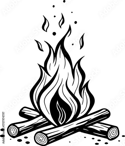 Campfire Line Art – Black and White