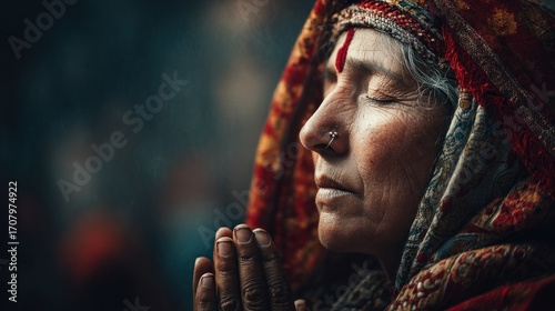 Devotion and Wisdom: Portrait of an Elderly Woman in Traditional Attire