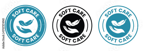 Soft care Logo Badge – Vector Design for Product and Informational Labels. Soft care sign, logo, badge, icon, sticker, label, emblem, stamp, symbol, black, line, flat vector