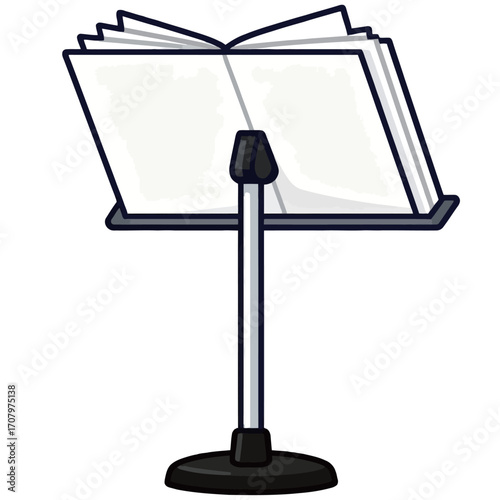 Isolated cartoon illustration of a music stand with an open book, a piece of equipment for reading sheet music.