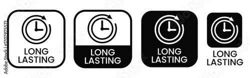Long lasting icons set, logo, label, badge, sticker, symbol, emblem, stamp, black, line, flat vector, isolated illustration. Pharma or beauty label for product packaging design.