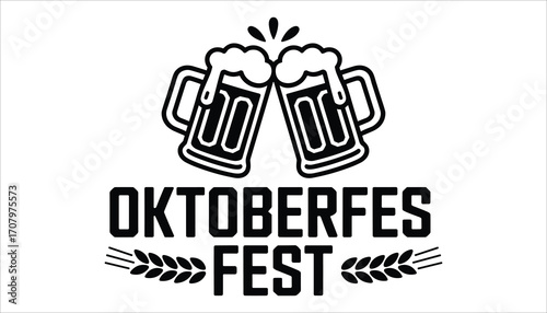 Oktoberfest Beer Mug Vector Illustration with Cheers and Wheat Design