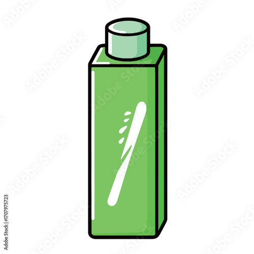 Isolated cartoon illustration of a green rectangular carton with a cap, a container for beverages or other liquids.