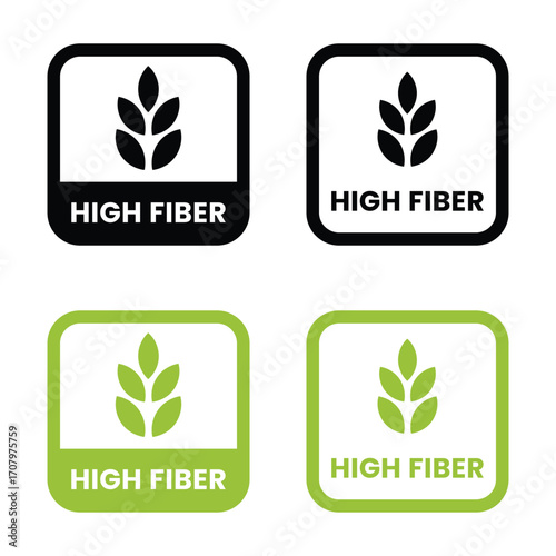 High fiber icon or High fiber label vector isolated in flat style. High fiber icon for product packaging design element. High fiber label for packaging design element.