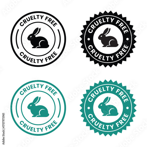 Cruelty free icon. vector set collection of not tested on animals like rabbit symbol. Bunny sign shows no harm to pets from cosmetic ingredients badge. Round web app ui mark stamp of skin care product