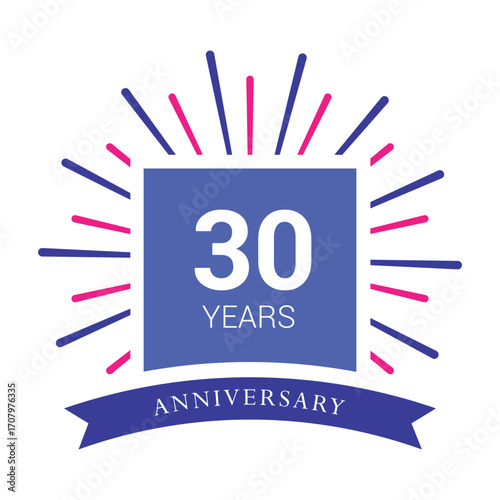 Vector 30 year anniversary, birthday logo label. Year. Vector illustration. Isolated against a white background.