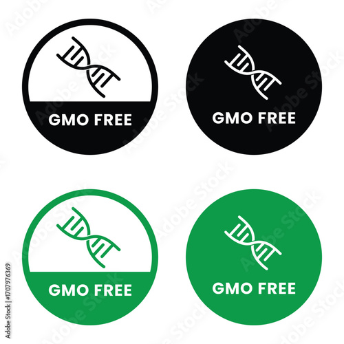 Gmo free Label Set. Gmo free icon set. Gmo free sign, logo, badge, icon, sticker, label, emblem, stamp, symbol, black, line, flat vector, isolated illustrationds