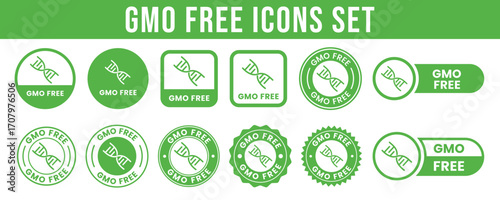 Gmo free Label Set. Gmo free icon set. Gmo free sign, logo, badge, icon, sticker, label, emblem, stamp, symbol, black, line, flat vector, isolated illustration