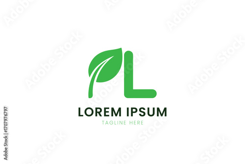 Minimalist green leaf and letter l logo design for eco-friendly brands