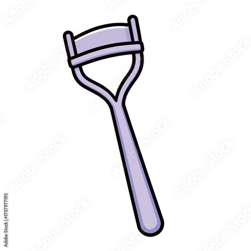 Isolated cartoon illustration of a light purple eyelash curler, a common beauty tool for makeup application.
