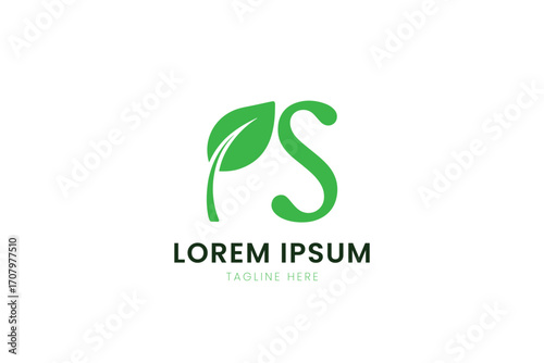 Modern minimalist green leaf logo design with ps letters elegant and organic branding concept
