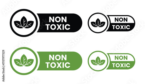 Eco Friendly Non Toxic Vector Label Set.  Non Toxic icon set.  Non Toxic sign, logo, badge, icon, sticker, label, emblem, stamp, symbol, black, line, flat vector, isolated illustration