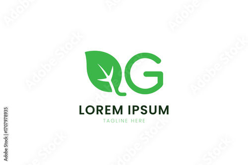 Minimalist green leaf and letter g logo design for organic brands and eco-friendly businesses