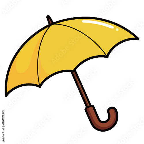 Isolated cartoon illustration of a bright yellow umbrella, a practical accessory for rainy or sunny weather.