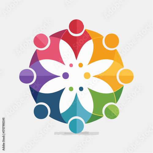 Abstract logo depicting collaboration, unity, and diverse individuals working together in harmony