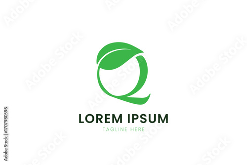 Modern minimalist green leaf logo design abstract shape concept for nature eco-friendly brands