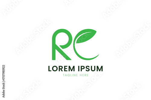 Minimalist green rc logo with leaf element and lorem ipsum text