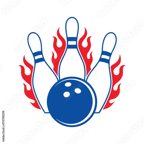Bowling Ball and Pins with Flames Icon