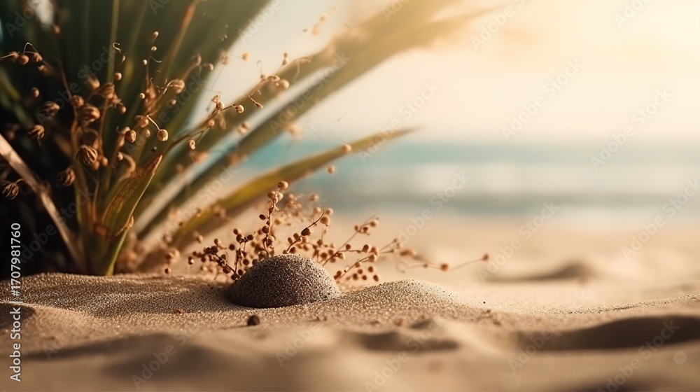 Fototapeta premium Sandy beach scene with plants