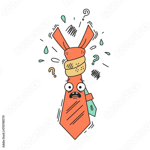 Exhausted necktie character looking suffocated isolated on white background