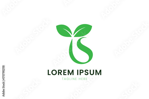 Modern minimalist green leaf and droplet abstract logo design