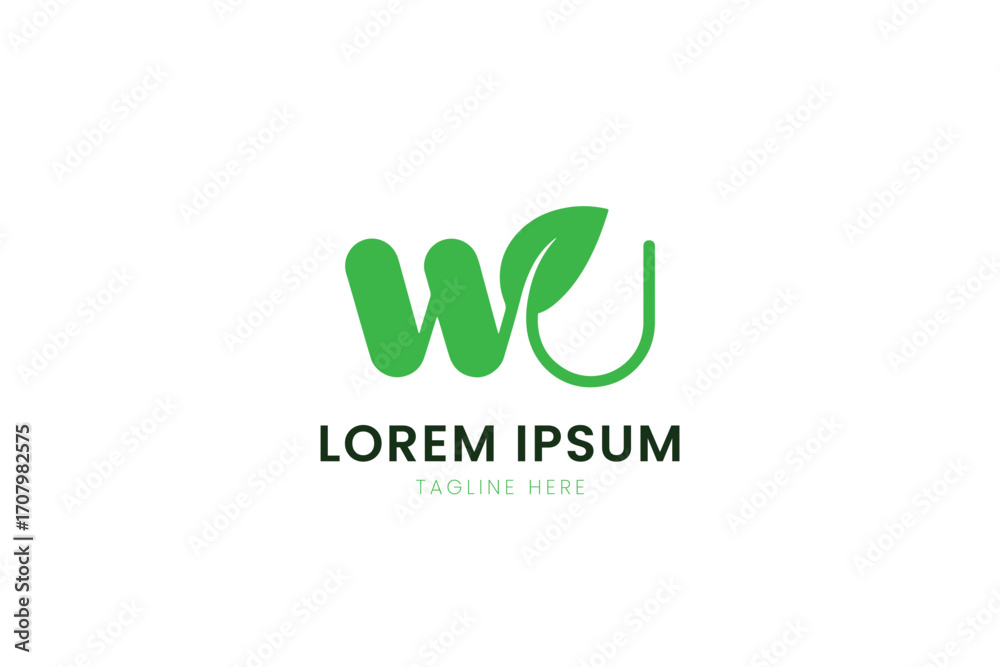 Fototapeta premium Modern minimalist green leaf logo design concept symbolizing growth and nature