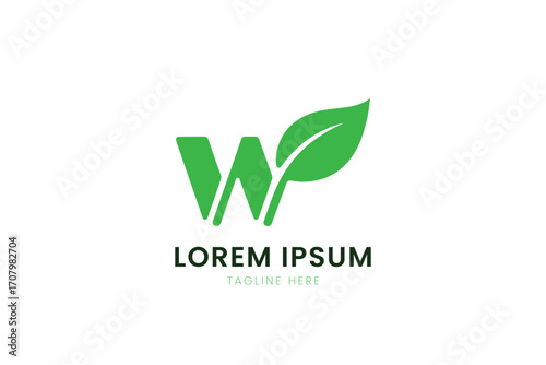 Modern green letter w logo design with leaf element for eco friendly businesses