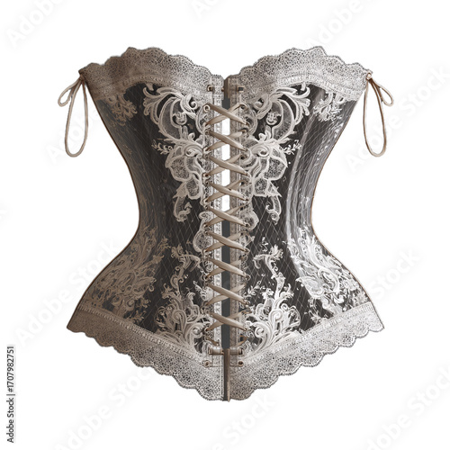 Intricate vintage lace corset isolated on transparent background