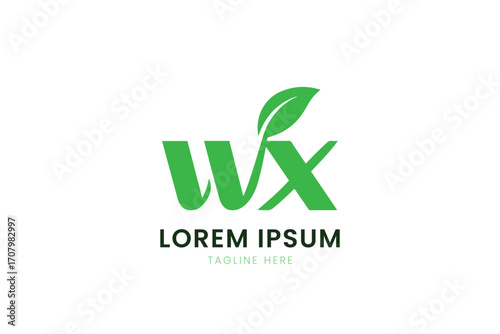 Minimalist green wx logo with leaf element and placeholder text for branding