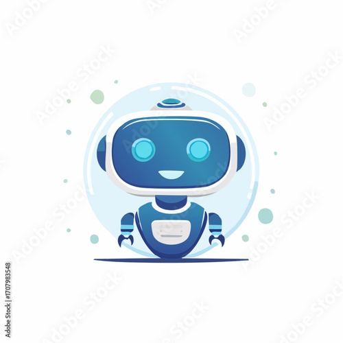 Charming Digital Robot Illustration: A Friendly Futuristic Android on a White Backdrop