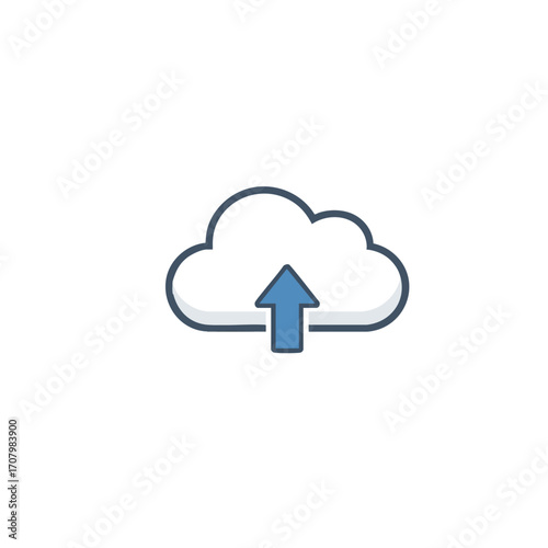 Digital cloud upload icon illustrating data transfer, secure online storage, and information synchronization for remote access, modern connectivity, and backup solutions