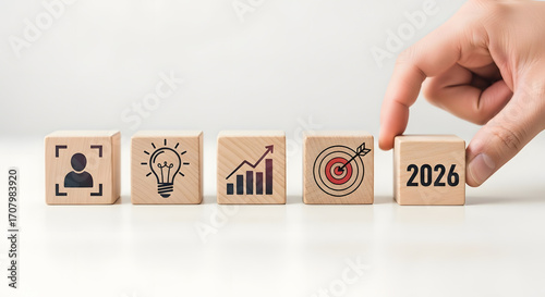 Wooden Blocks Depicting Business Strategy and 2026 Target Date.