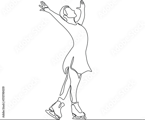 Female Ice Skater in One Continuous Line. Minimalist Winter Sport Illustration