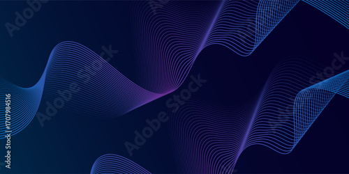 Abstract glowing wave lines on dark blue background. Dynamic wave pattern. Modern flowing wavy lines. Futuristic technology concept. Suit for banner, poster, cover, brochure, flyer, website
