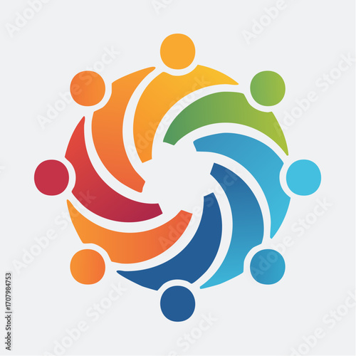 Colorful Spiral of Connected Figures Representing Community, Teamwork, and Collaboration Symbolism