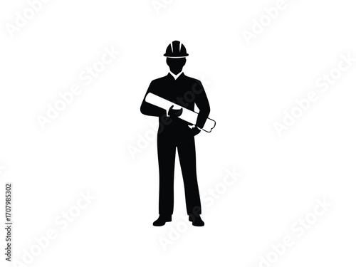 Solid black vector silhouette of an engineer