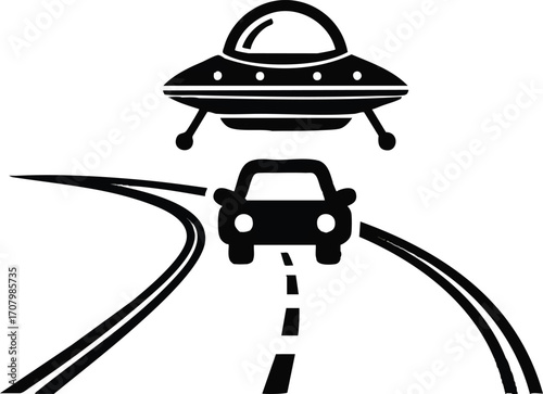 UFO over Car An Enigmatic Encounter on the Road, a Graphic Tale