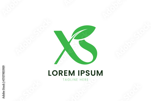Minimalist green logo design featuring a stylized xs with leaf elements for nature brands