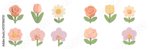 Pastel colored spring flowers with soft aesthetic and gentle hues for charming designs and decorations