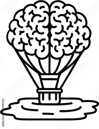 Creative Thinking A brain-shaped hot air balloon rising to new ideas and possibilities
